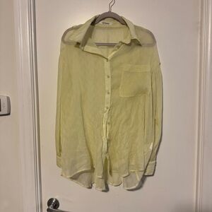 Sheer Yellow Button-Up Blouse